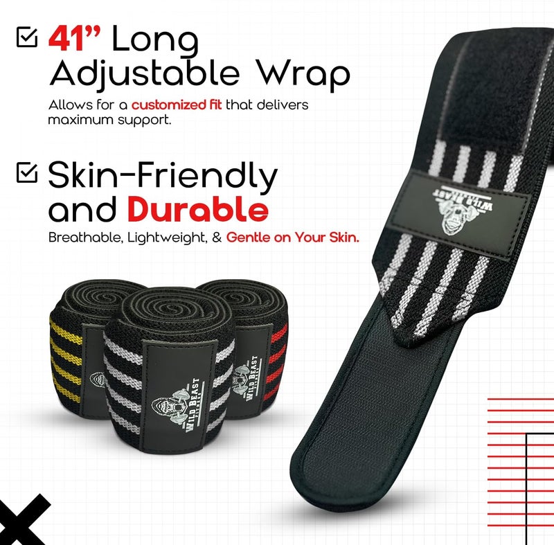 WildBeast Elbow Wraps for Weightlifting Men (Pair), Stretchable 41" Elbow Compression Strap, Weightlifting Straps for Bench Press, Strength Training & Fitness Support, Elbows Straps for Golfer's Elbows & Tendonitis - Image 4